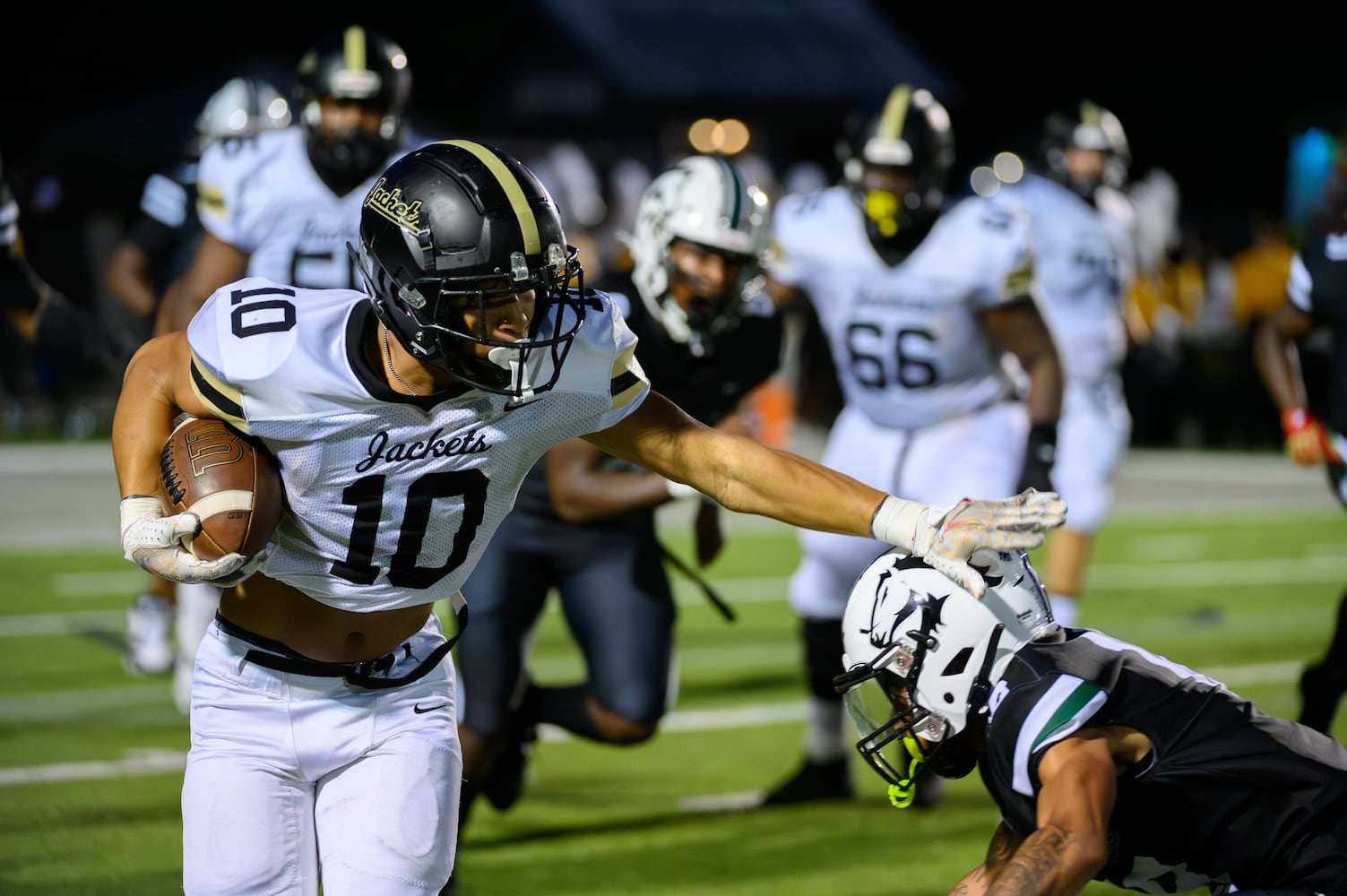 Sprayberry’s running back, Rayshawn Simpkins, makes his way down the field during the Sprayberry at Kennesaw Mountain high school football game in Kennesaw, GA on August 30, 2024. (Jamie Spaar for the Atlanta Journal Constitution)