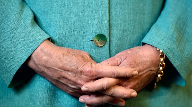 LAS VEGAS, NV - AUGUST 04: Democratic presidential nominee and former Secretary of State Hillary Clinton, hand detail, waits to speaks after touring Mojave Electric Co. on August 4, 2016 in Las Vegas, Nevada. According to recent polls, Clinton leads her opponent Republican Donald Trump in several swing states including New Hampshire and Florida. (Photo by David Becker/Getty Images) Assignment: