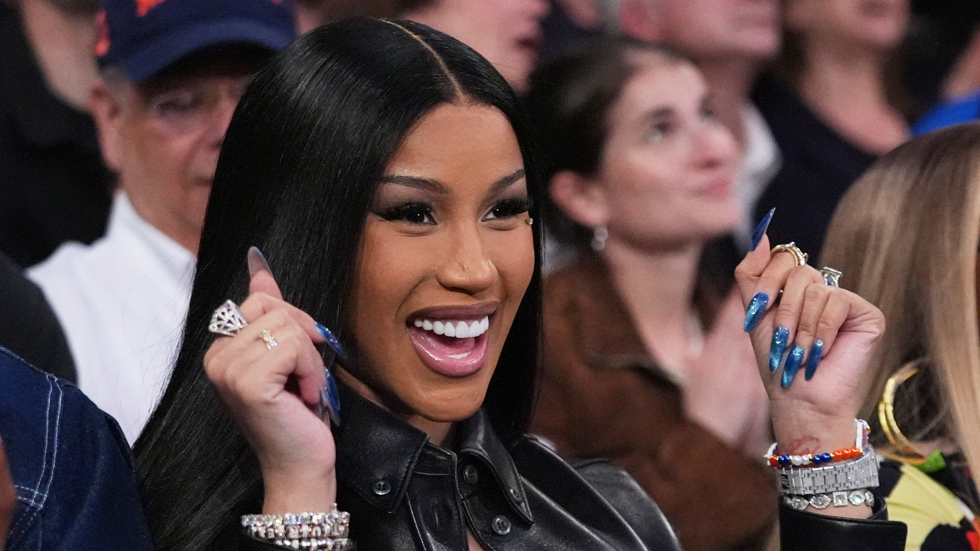 FILE - Cardi B attends Game 4 in the Eastern Conference semifinals of the NBA basketball playoffs between the New York Knicks and the Boston Celtics May 12, 2025, in New York. (AP Photo/Frank Franklin II, File)