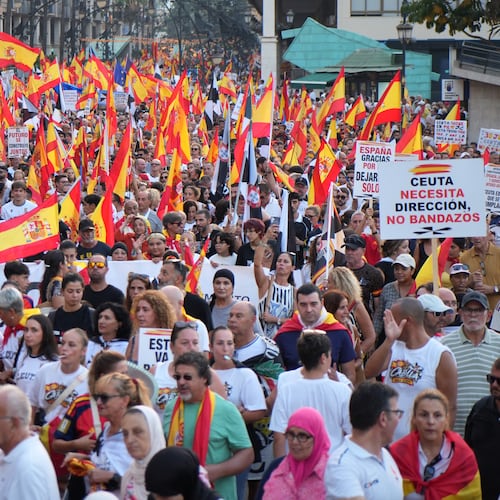 Protesters march in support of Ceuta to mark the city's anniversary in the Spanish exclave of Ceuta, Wednesday, Sept. 2, 2026. (AP Photo/Francis González)