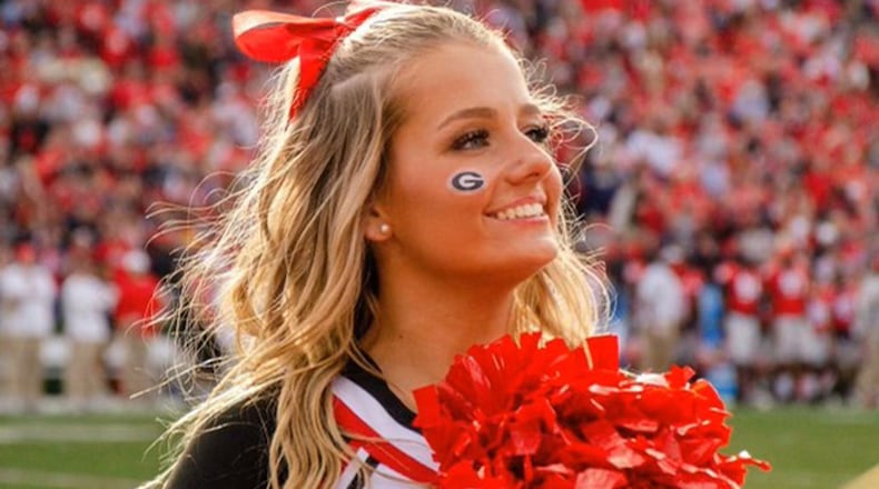 Reese Rountree of Milton is a cheerleader for the Georgia Bulldogs for the 2024 football season. Her sister Peyton is a cheerleader for Ole Miss this season. Those teams will meet Nov. 9 in Oxford, Mississippi, with the sisters cheering on opposing sidelines. (Photo courtesy of Rountree family)