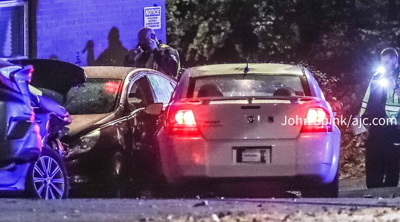 The victim drove away after the shooting and crashed into a parked car at a nearby condo complex on Scott Boulevard, according to Decatur police.