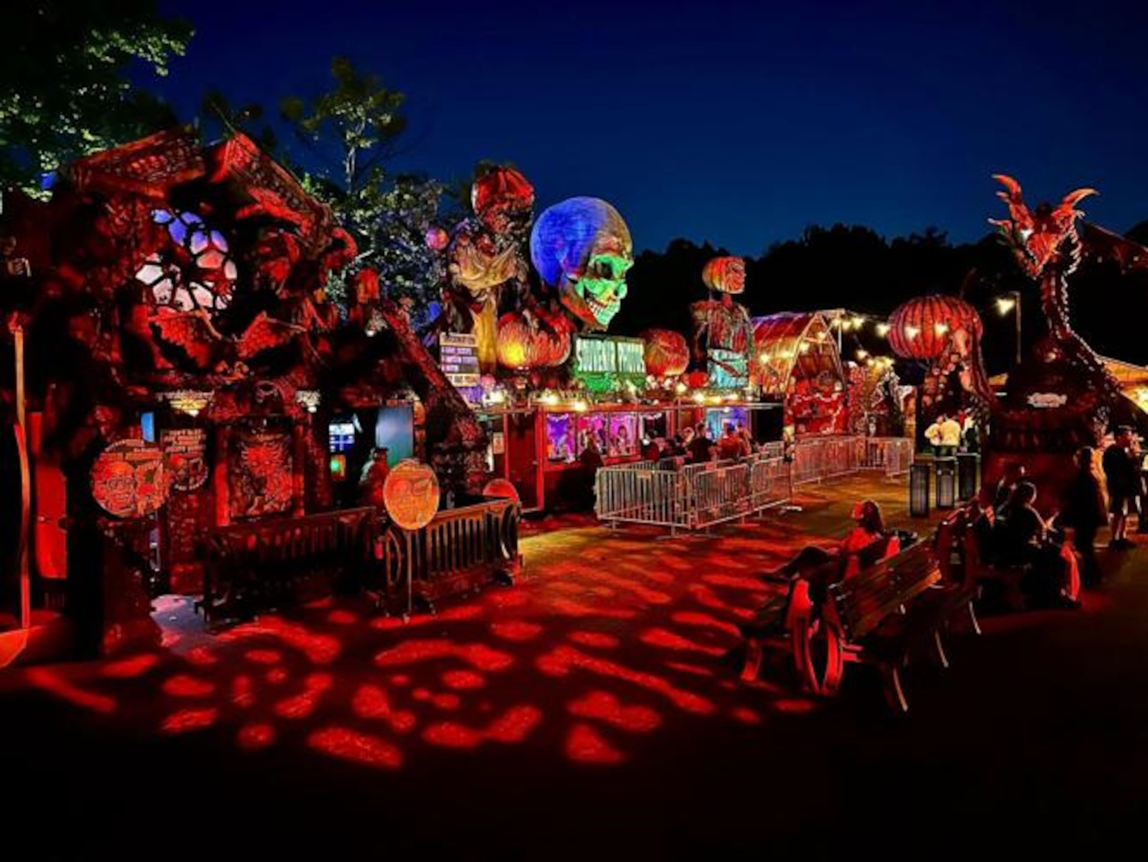 Monsters lurk in Netherworld's midway area, where guests can hang out after going through the popular haunted houses. The midway underwent several changes including a new dragon statue and new booths this year. (Photo courtesy of Bruce Johnson)