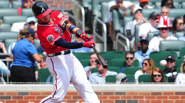 Tyler Flowers is having one of his best seasons, despite interruptions for various aches and pains from being hit by pitches or foul-tipped balls. (Photo by Scott Cunningham/Getty Images)