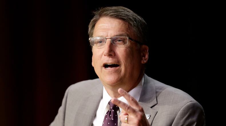 North Carolina Gov. Pat McCrory answers a question on HB2 during a question and answer session at the N.C. Chamber Annual Government Affairs Conference at the N.C. Museum of History in Raleigh, N.C., last week. (Ethan Hyman/Raleigh News & Observer/TNS)