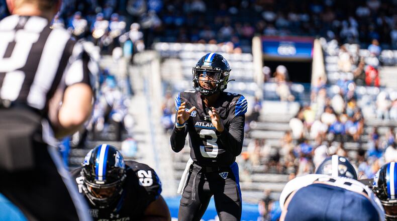 Darren Grainger, the Georgia State quarterback, threw for 185 yards and ran for 70 in the 41-33 win over Georgia Southern on Oct. 8 at Center Parc Stadium.