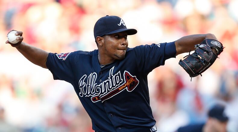 PHILADELPHIA, PA - JUNE 27: Starting pitcher Julio Teheran #49 of the Atlanta Braves throws a pitch in the first inning of the game against the Philadelphia Phillies at Citizens Bank Park on June 27, 2014 in Philadelphia, Pennsylvania. (Photo by Brian Garfinkel/Getty Images)