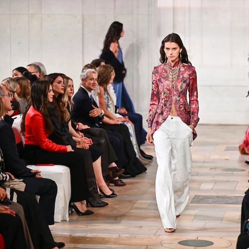 A model walks the runway during the Ralph Lauren Spring/Summer 2027 presentation as part of New York Fashion Week on Wednesday, Sept. 9, 2026, in New York. (Photo by Evan Agostini/Invision/AP)