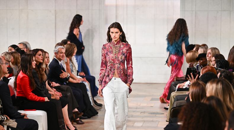 A model walks the runway during the Ralph Lauren Spring/Summer 2027 presentation as part of New York Fashion Week on Wednesday, Sept. 9, 2026, in New York. (Photo by Evan Agostini/Invision/AP)