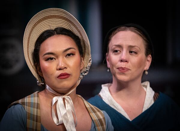 Jane (Daniela Santiago) comes to visit her cousin, the chatty spinster Miss Bates (Amanda Lindsey McDonald). (Courtesy of Jeff Watkins)