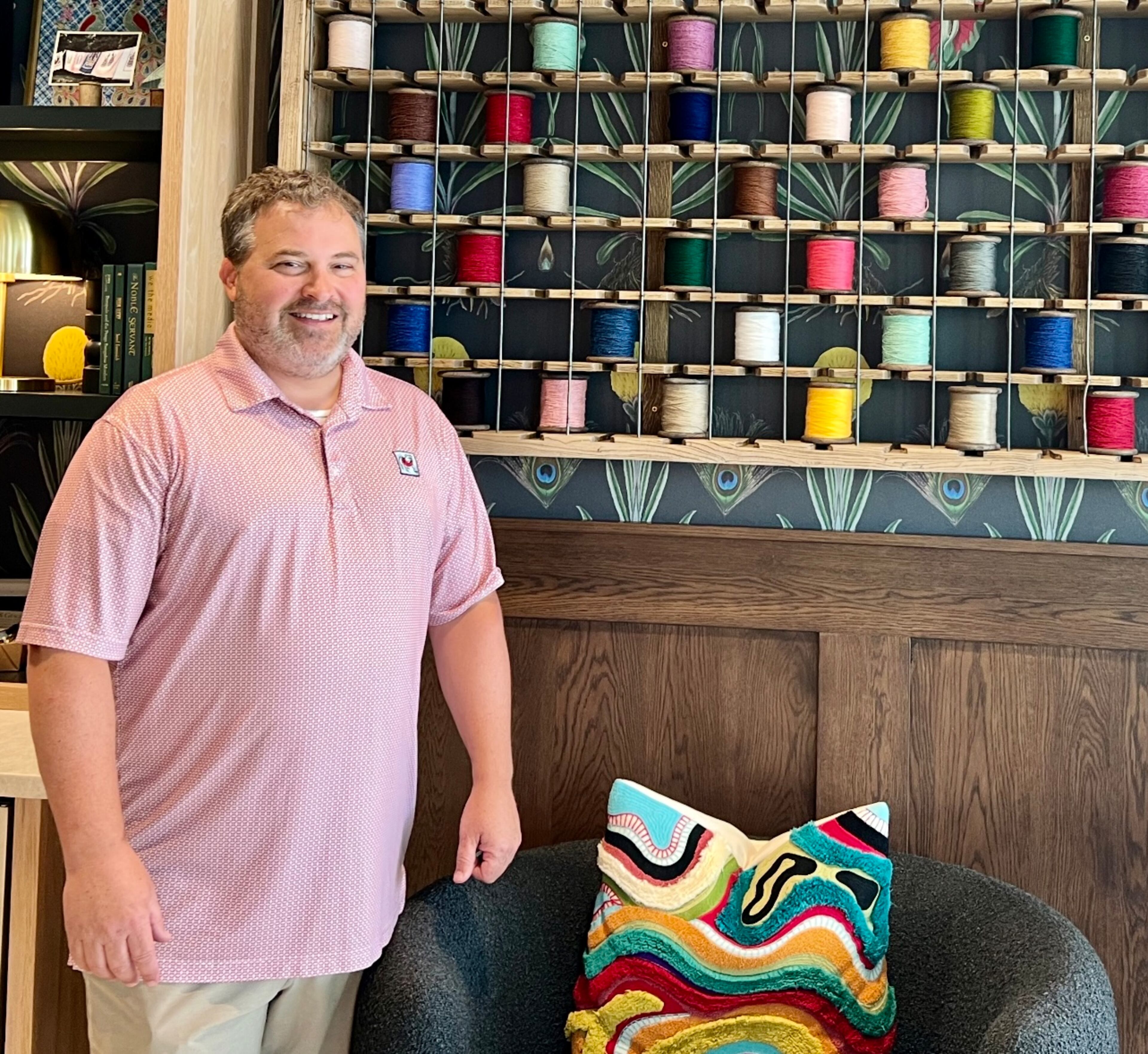 State Rep. Kasey Carpenter in the lobby of his Dalton hotel The Carpentry. (Patricia Murphy/AJC)