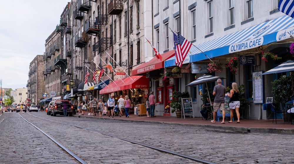 River Street in historic downtown Savannah attracts plenty of tourists. (Rosana Lucia for The Atlanta Journal-Constitution)
