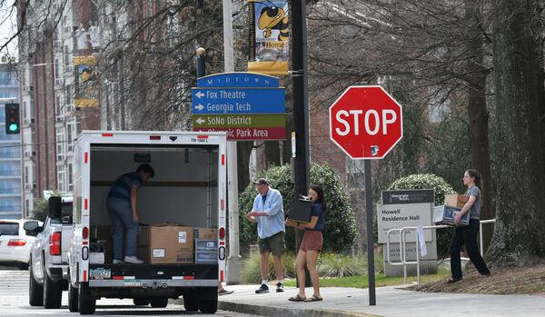 March14, 2020 Atlanta - Georgia Tech students load a truck on Georgia Tech campus on Saturday, March 14, 2020. (Hyosub Shin / Hyosub.Shin@ajc.com)