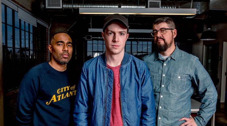 Donald Albright, Payne Lindsey and Jason Hoch are the primary team members creating the new podcast "Monster." CREDIT: Ousman Sahko