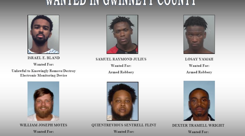 The Gwinnett County Sheriff's Office is searching for these six men, who have outstanding warrants.