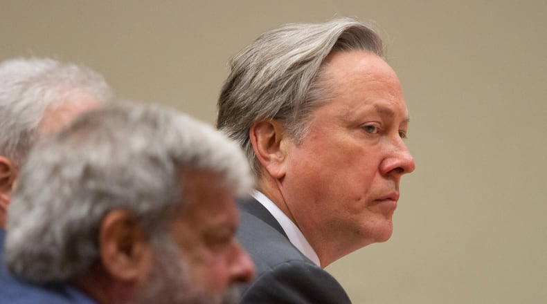 Former DeKalb County Police Officer Robert Olsen listens to testimony during his trial at the DeKalb County Superior Court in Decatur GA Monday 21, 2018. STEVE SCHAEFER / SPECIAL TO THE AJC