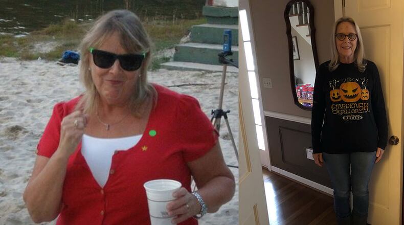 In the photo on the left, taken in October 2010, Julie Markwood weighed 210 pounds. In the photo on the right, taken this month, she weighed 145 pounds. (All photos contributed by Julie Markwood)