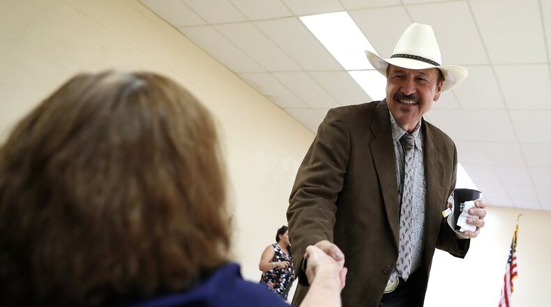 Democratic congressional candidate Rob Quist greets supporters Monday in Great Falls, Mont. Quist is campaigning throughout Montana ahead of a special election Thursday to fill Montana’s single congressional seat. Quist, a folk musician and political novice, is in a tight race against Republican Greg Gianforte. (Photo by Justin Sullivan/Getty Images)