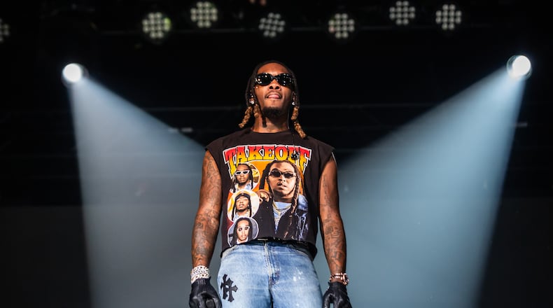 Offset, Georgia native and former member of Migos, rapped and danced for a packed crowd at the Coca-Cola Roxy on Wednesday April 10, 2024. (RYAN FLEISHER FOR THE ATLANTA JOURNAL-CONSTITUTION)