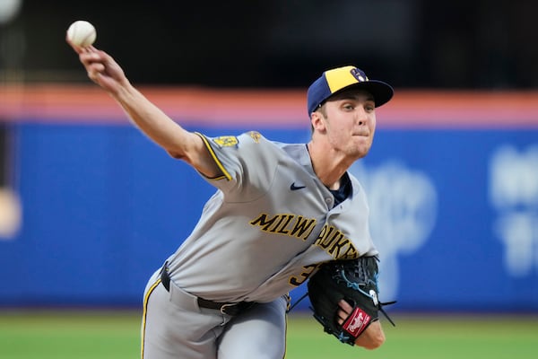 Milwaukee Brewers' Jacob Misiorowski pitches during the second inning in the second baseball game of a doubleheader against the New York Mets Wednesday, July 2, 2025, in New York. (AP Photo/Frank Franklin II)