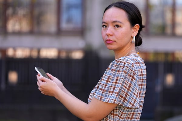 Soma Sara founder of Everyone's Invited a charity that focuses on exposing 'rape' culture' and child-on child-sexual violence, in London, Monday, March 31, 2025. (AP Photo/Kirsty Wigglesworth)