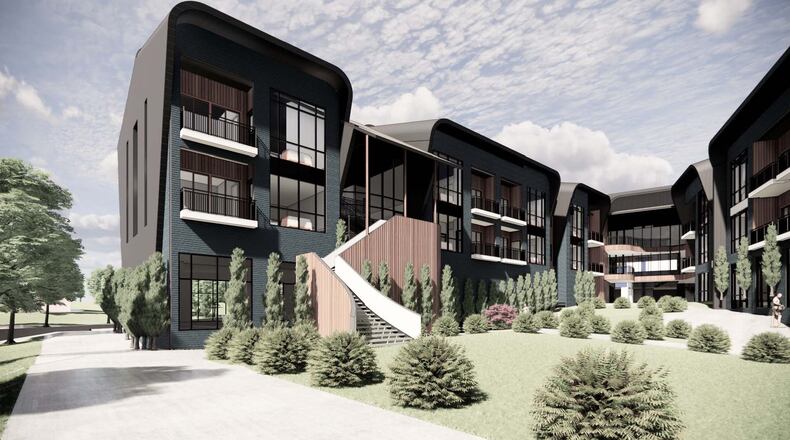 This is a rendering of a planned "aging-in-place" facility within Serenbe, a mixed-use district about 35 miles south of Atlanta. The facility was detailed in an April 2025 development of regional impact filing that laid out Serenbe's future expansion plans. (Courtesy of Serenbe Development)