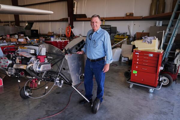 Former Army and Navy Vietnam veteran Richard Lamb, poses for a photo at the EAA Museum at McGregor Executive Airport in McGregor, Texas, Sunday, March 2, 2025. (AP Photo/Tony Gutierrez)