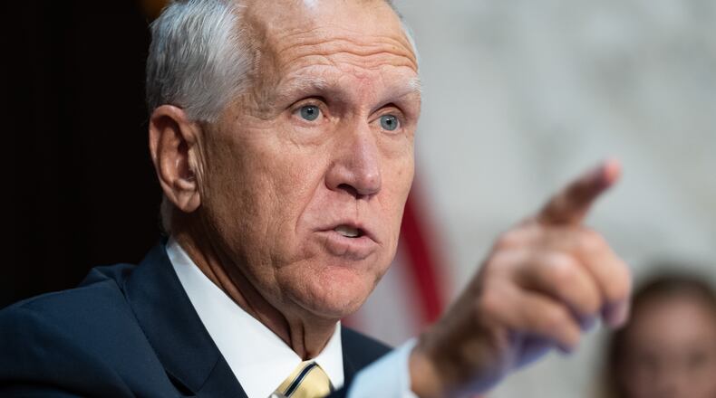 Sen. Thom Tillis, R-N.C., speaks during a Senate Judiciary Committee hearing with Acting Attorney General Todd Blanche on Capitol Hill in Washington, Wednesday, July 15, 2026. (AP Photo/Allison Robbert)