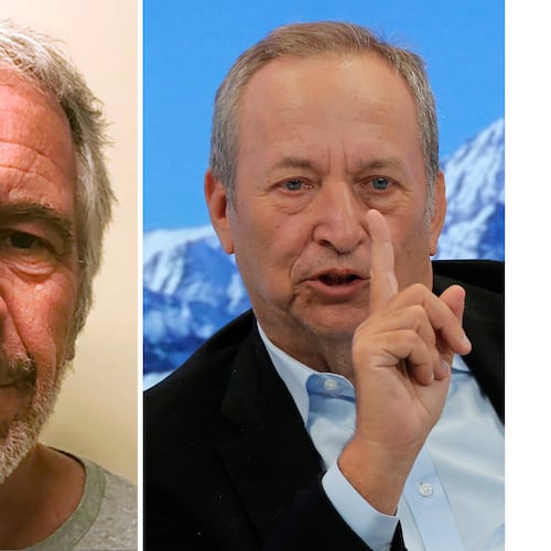 This combo shows Jeffrey Epstein, left, and U.S. economist Larry Summers. (New York State Sex Offender Registry via AP/Michel Euler)