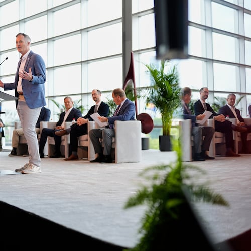 Tennessee Titans President and CEO Burke Nihill speaks during a news conference Wednesday, May 20, 2026, celebrating the 2030 Super Bowl being held at the Tennessee Titans football team's Nissan Stadium in Nashville, Tenn. (AP Photo/George Walker IV)