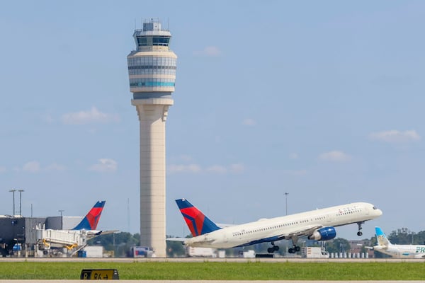 A Delta Airlines airplane departs from Hartsfield-Jackson Atlanta International Airport last week. (Miguel Martinez/AJC)