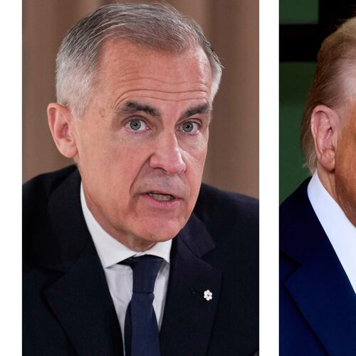 This combination of images shows Canada's Prime Minister Mark Carney on June 16, 2025, in Kananaskis, Canada, left, and President Donald Trump on Oct. 7, 2025, in Washington. (AP Photo/Mark Schiefelbein, left, Jacquelyn Martin)