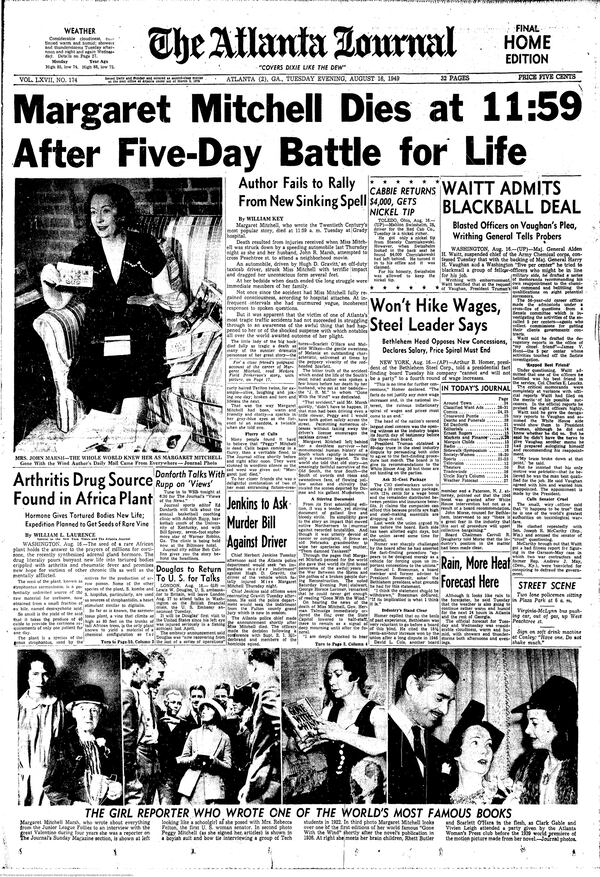 Front page of The Atlanta Journal, August 16, 1949.