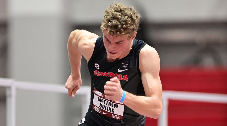 Georgia track and field Matthew Boling takes part in the 2021 Razorback Invitational Jan. 16, 2021, in Fayetteville, Ark. (UGA Athletics)