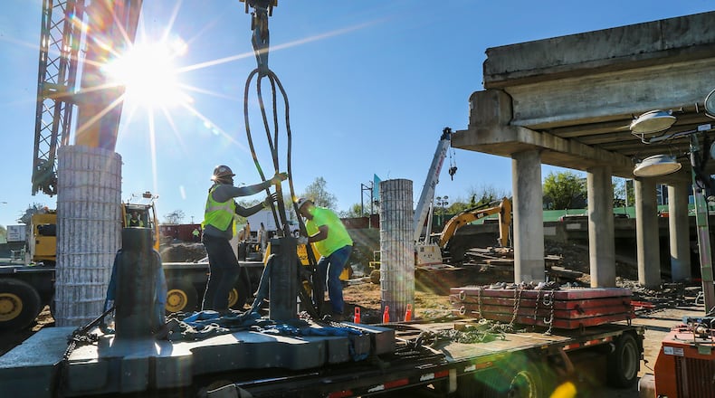 Construction of the replacement span of the I-85 bridge has begun, the Georgia Department of Transportation said at a news conference Friday, April 7, 2017. JOHN SPINK /JSPINK@AJC.COM