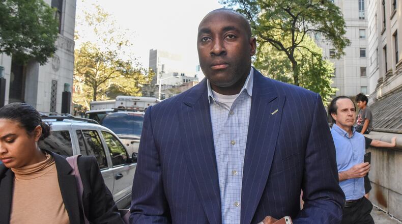Rashan Michel exits the Federal Courthouse in Manhattan on Oct. 10, 2017 in New York City.  (