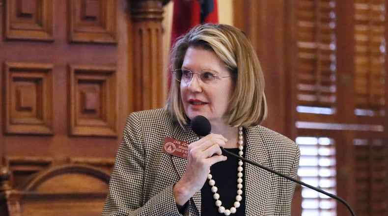 State House Speaker Pro Tem Jan Jones, R-Milton, said she didn’t think a bill to eliminate Georgia’s 4 percent sales tax on menstrual items addresses the goal of removing the burden of taxing women who struggle to afford basic necessities. She moved for funds to be set aside for schools in low-income areas to distribute the products to girls. She also wants county health departments to get more money to help low-income women. Bob Andres / bandres@ajc.com