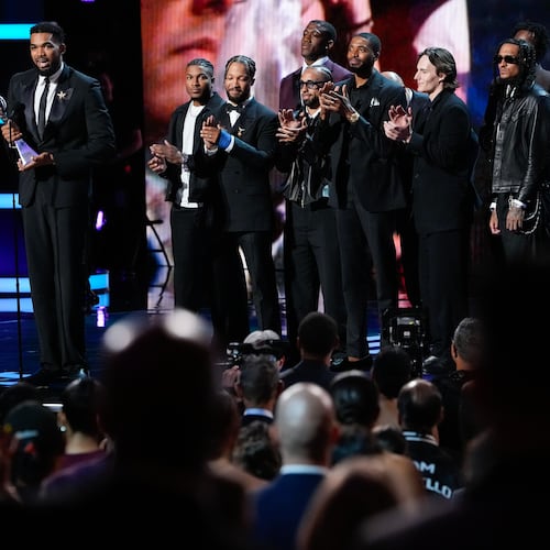 Members of the New York Knicks accepts the best team award at the ESPY Awards in the David H. Koch Theater at Lincoln Center Wednesday, July 15, 2026, in New York. (AP Photo/Frank Franklin II)