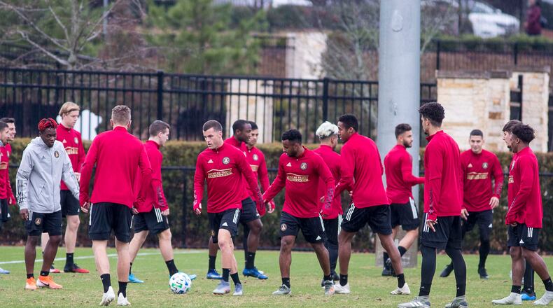 01/13/2019 -- Marietta, Georgia -- Members of the Atlanta United soccer team practice at their training facility at the Children's Healthcare of Atlanta Training Ground, Monday, January 13, 2020. (ALYSSA POINTER/ALYSSA.POINTER@AJC.COM)