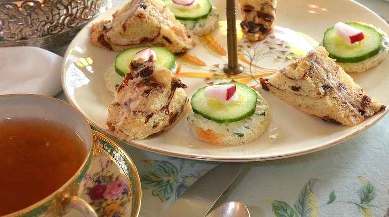 Learn to make Pineapple Cream Cheese and Pecan sandwiches and Cucumber Mint Tea Sandwiches for a Bridgerton-themed tea party. (Chris Hunt for the AJC/Styling by Juanita Vasquéz)