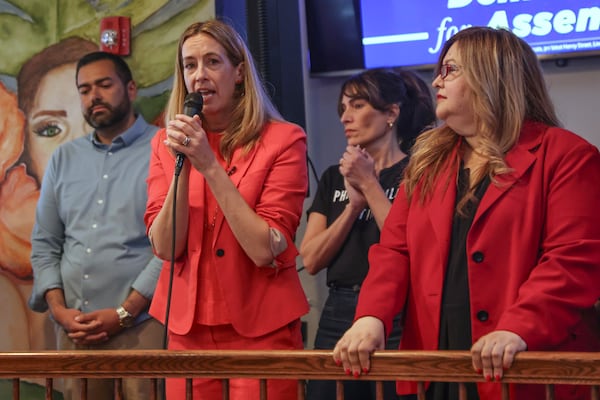 Rep. Mikie Sherrill, D-N.J., speaks at a "Get Out the Vote" rally, Saturday, June 7, 2025, in Elizabeth, N.J. (AP Photo/Heather Khalifa)