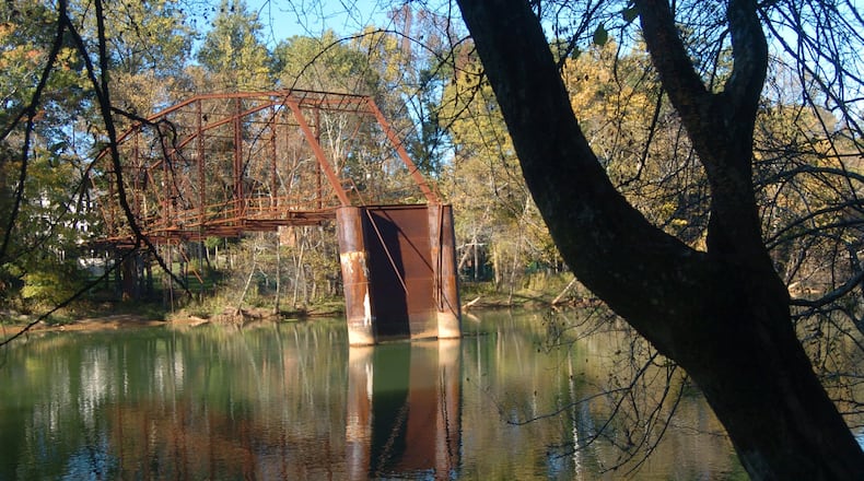 A file photo of the historic Jones Bridge. These remnants of the bridge collapsed into the Chattahoochee River on Thursday, Jan. 25, 2018. AJC FILE PHOTO