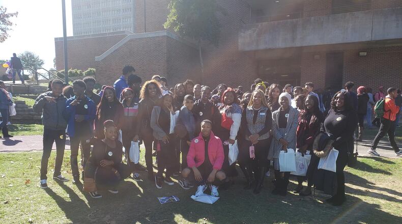 Clayton County students pose for a group photo during a tour a few months ago of Benedict College, a historically black college in South Carolina. CONTRIBUTED