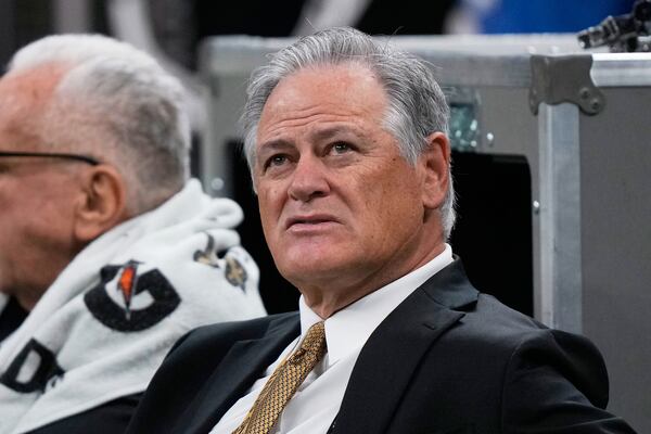 FILE - New Orleans Saints general manager Mickey Loomis sent on the bench before an NFL football game against the Atlanta Falcons in New Orleans, Dec. 18, 2022. (AP Photo/Gerald Herbert, File)