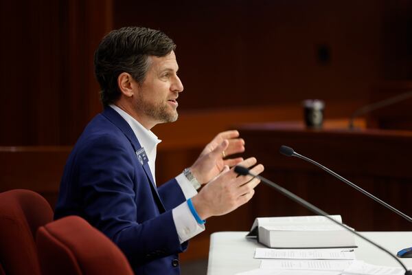 State Sen. Brian Strickland, R-McDonough, speaks on Senate Bill 482 during a House Public Safety and Homeland Security Committee meeting this week. (Arvin Temkar/AJC)
