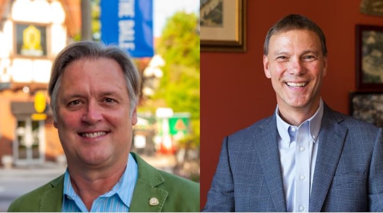 Avondale Estates Mayor Jonathan Elmore (left) is facing a challenge from former city manager Clai Brown (right).