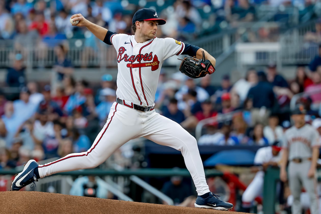 Atlanta Braves pitcher JR Ritchie delivers to a San Francisco Giants batter during the first inning of a baseball game, Wednesday, June 17, 2026, in Atlanta. (AP Photo/Erik S. Lesser)