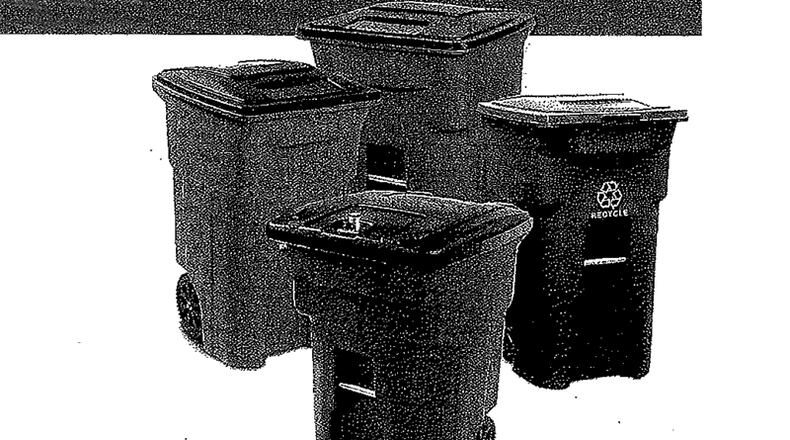 A City Council agenda page depicts the trash containers Roswell will acquire for a pilot program for semi-automated curbside garbage collection. CITY OF ROSWELL