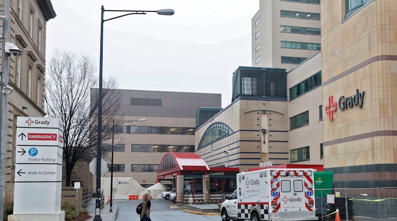 The emergency entrance to Grady Memorial Hospital. (PHOTO by Bob Andres / bandres@ajc.com)