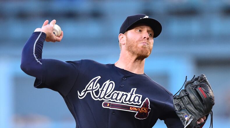 Mike Foltynewicz #26 of the Atlanta Braves pitches against the Los Angeles Dodgers on July 20, 2017 in Los Angeles, California. (Photo by Harry How/Getty Images)